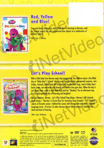 Barney (Red, Yellow, And Blue!/Let's Play School!) (Double Feature) DVD Movie 