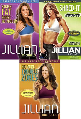 Jillian Michaels-(Banish Fat, Boost Metabolism/No More Trouble Zones /Shred-It..)(3 Pack)(Boxset) DVD Movie 
