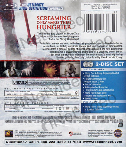 Wrong Turn 4 - Bloody Beginnings (Blu-ray + DVD) (Unrated) (Blu-ray) BLU-RAY Movie 