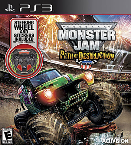 Monster Jam 3 - Path of Destruction with Grave Digger Steering Wheel Peripheral (PLAYSTATION3) PLAYSTATION3 Game 