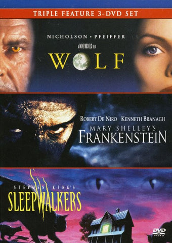 Triple Feature: Wolf / Mary Shelley's Frankenstein / Stephen King's Sleepwalkers DVD Movie 