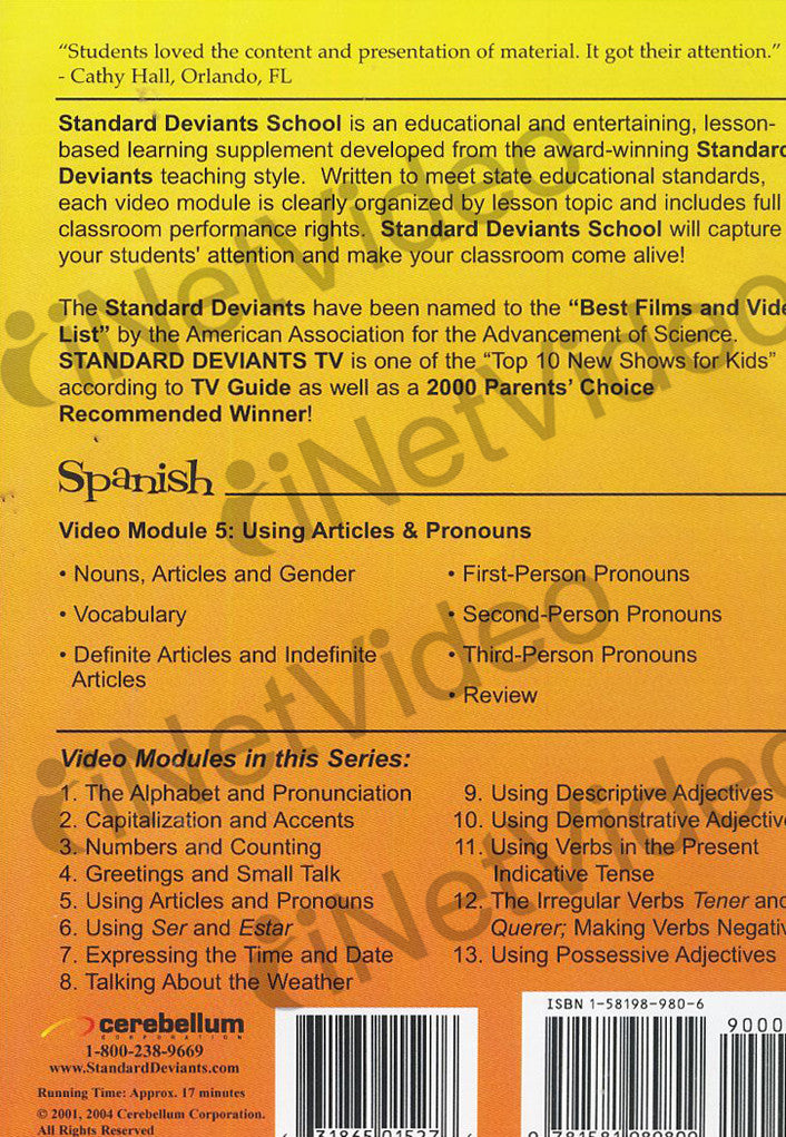 Standard Deviants School Spanish Program 5 Articles and Pronouns