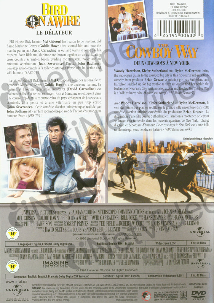 Bird on a Wire / The Cowboy Way (Double Feature) (Bilingual) on 