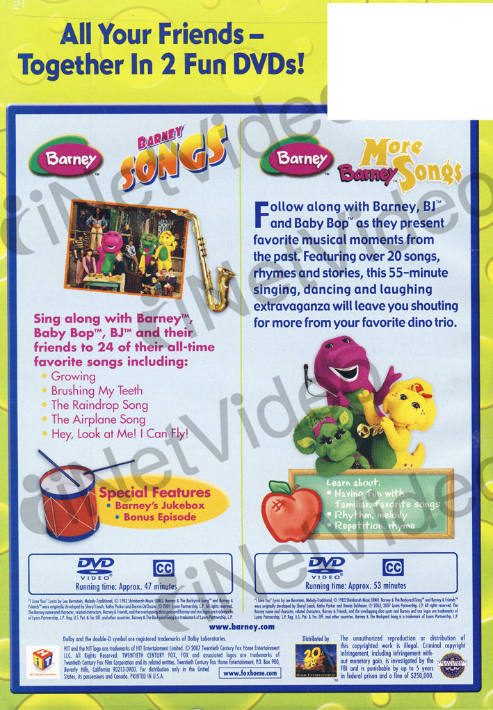 Barney Barney Songs More Barney Songs Double Feature On Dvd Movie