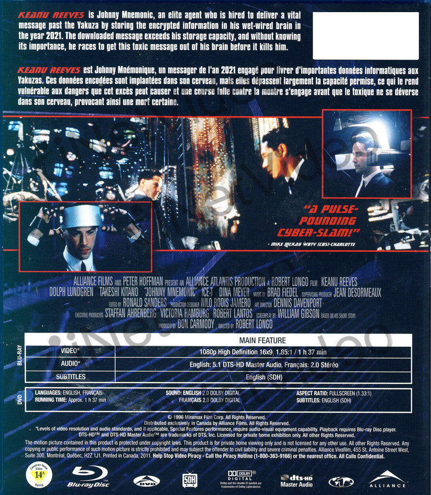 Johnny Mnemonic (Bluray+DVD Combo) (Bluray) on BLURAY Movie