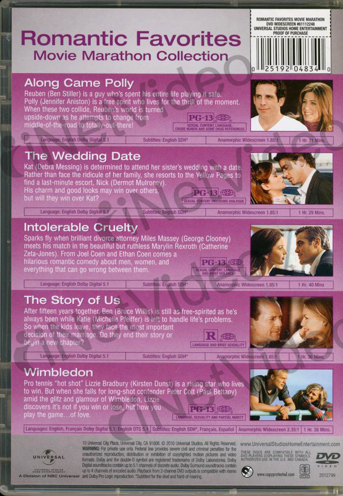 Movie Marathon Collection: Romantic Favorites (Along Came Polly / The  Wedding Date / Intolerable Cruelty / The Story of Us / Wimbledon)