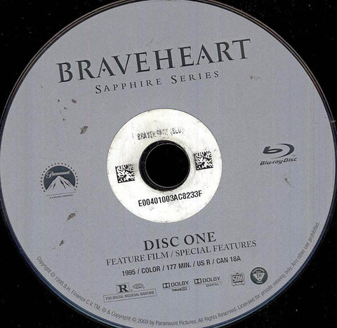 Braveheart (Blu-ray) (Single Disc) (Disc Only) BLU-RAY Movie 