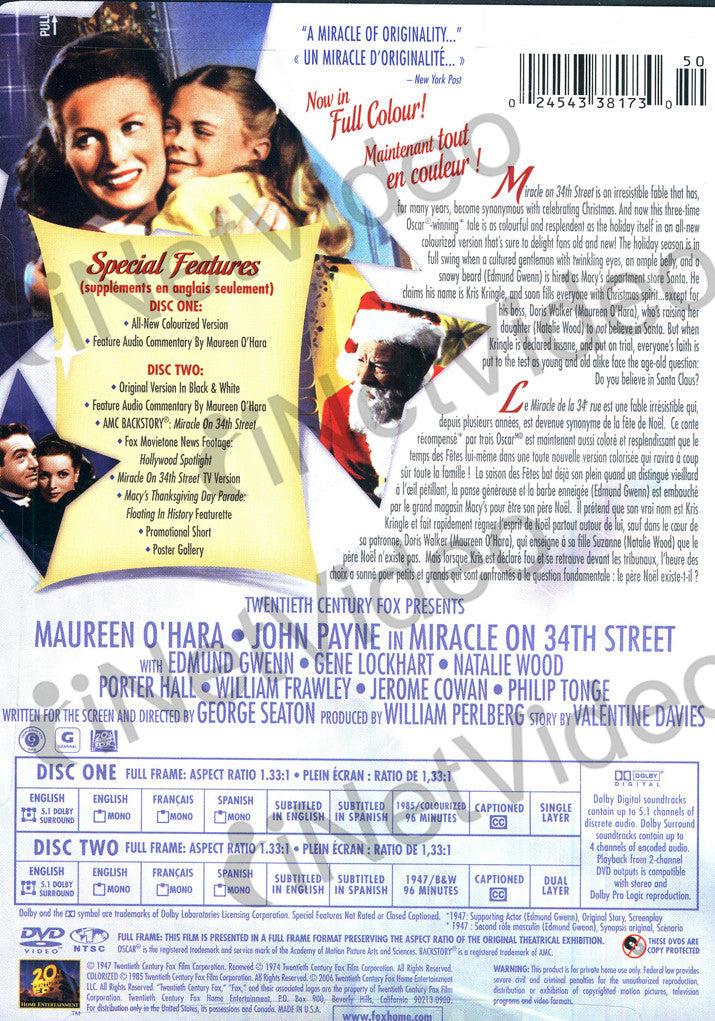 Miracle On 34th Street (1947) (Bilingual) (Blue Cover) on DVD Movie