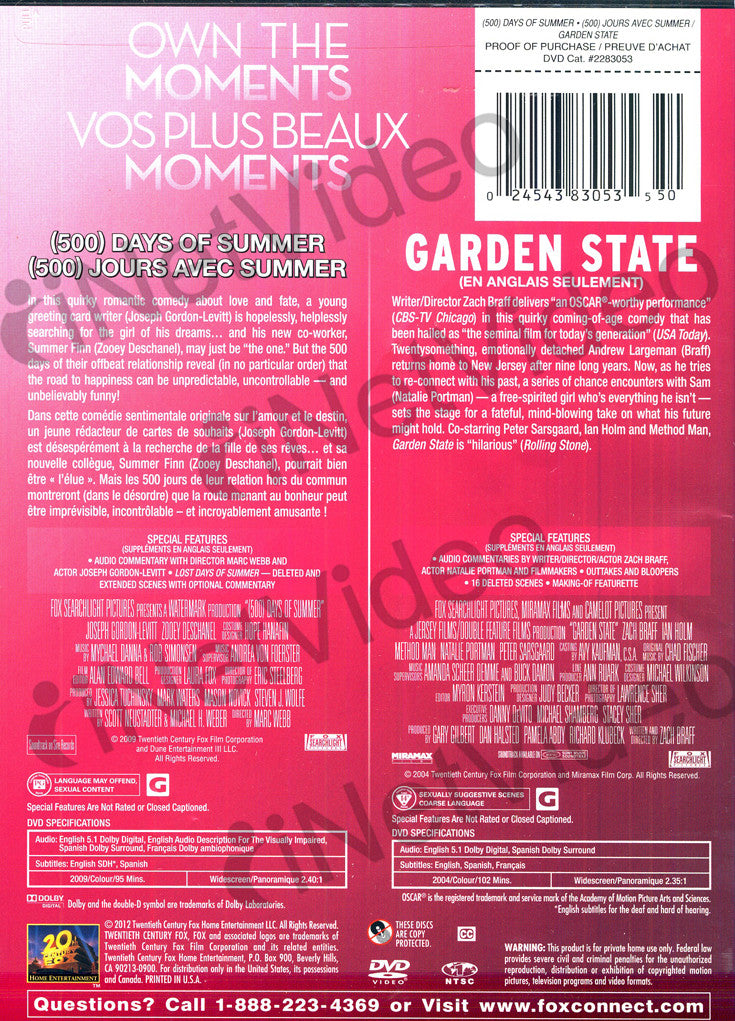 (500) Days of Summer / Garden State (Double Feature) (Bilingual) on DVD Movie