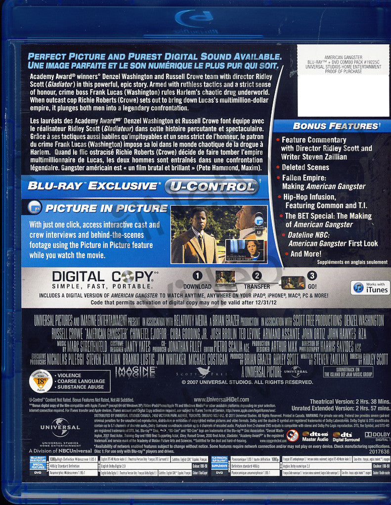 American Gangster (Blu-ray+DVD)(Bilingual)(Blu-ray) on BLU-RAY Movie