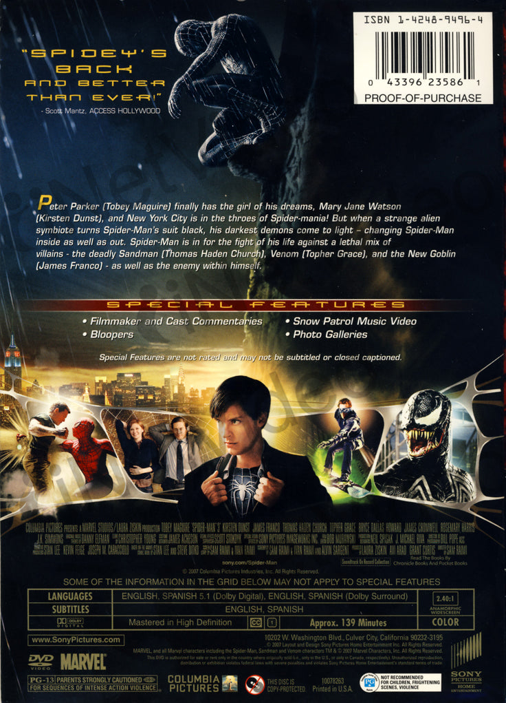 Spider-man 3 (+Mask+Postcard Set) on DVD Movie