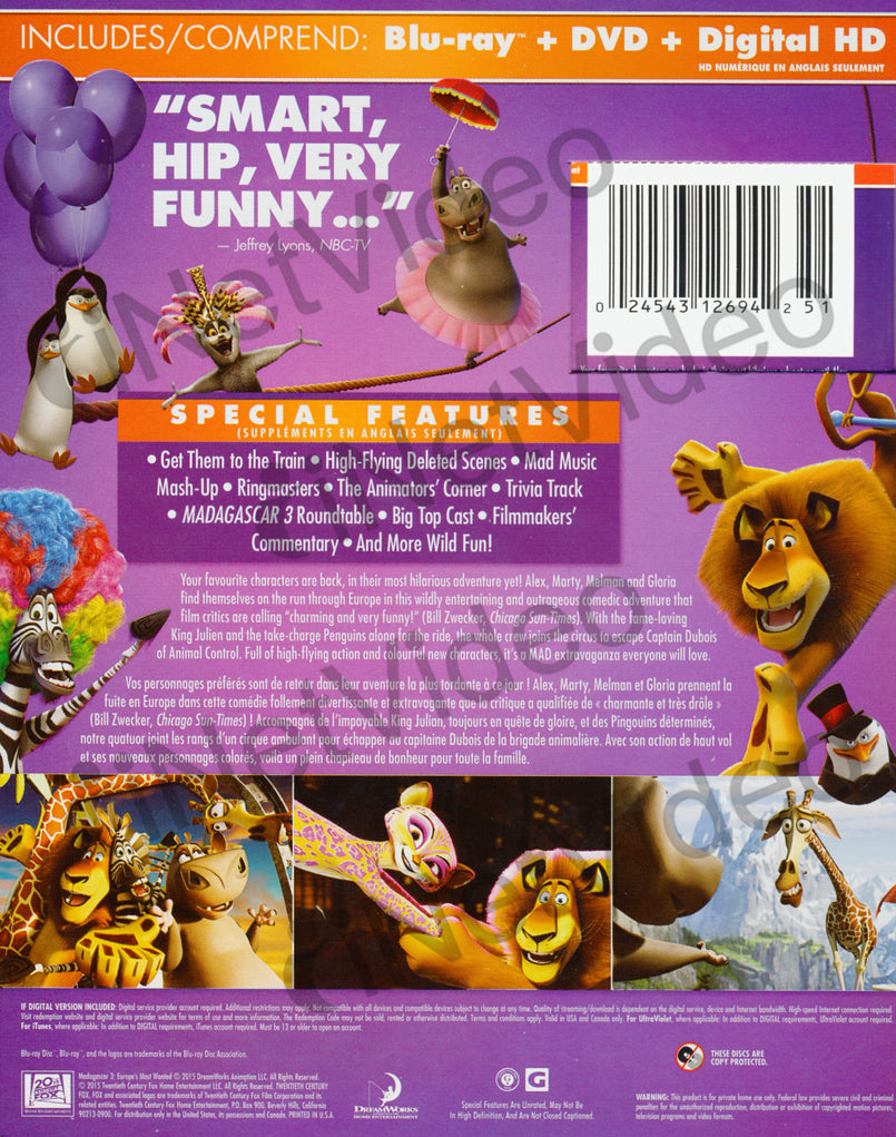 Madagascar 3 Blu Ray