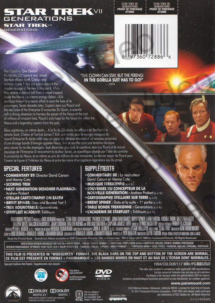 Star Trek VII - Generations (Paramount) (Bilingual) on DVD Movie