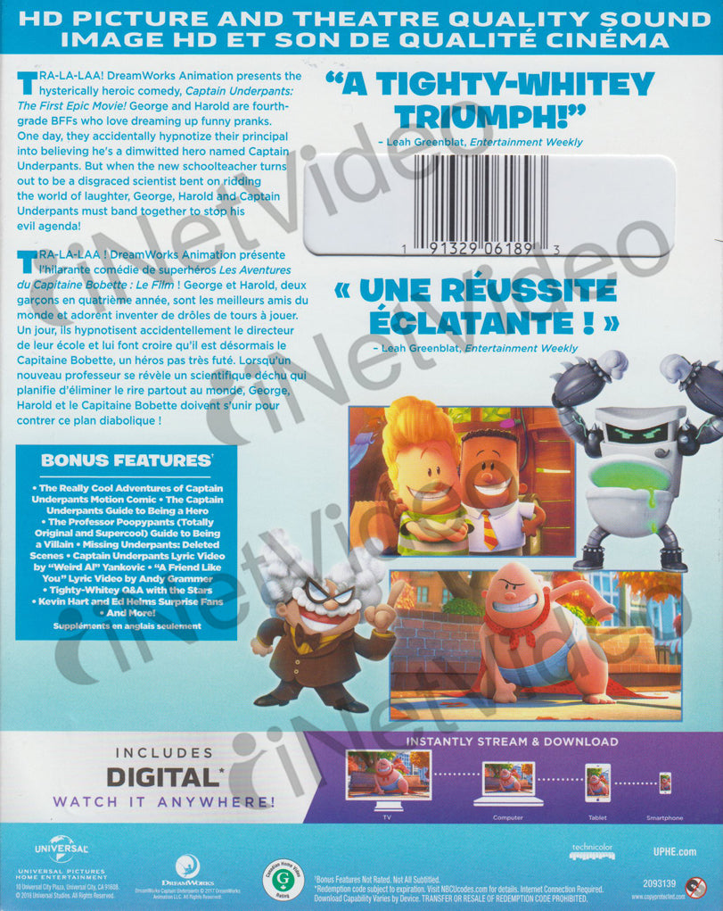 Captain Underpants: The First Epic Movie (Bilingual) (Blu-ray) on BLU