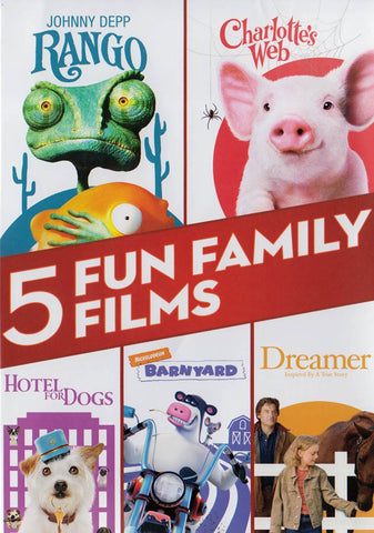 5 Fun Family Films (Rango / Charlotte s Web / Hotel for Dogs / Barnyard / Dreamer) DVD Movie 
