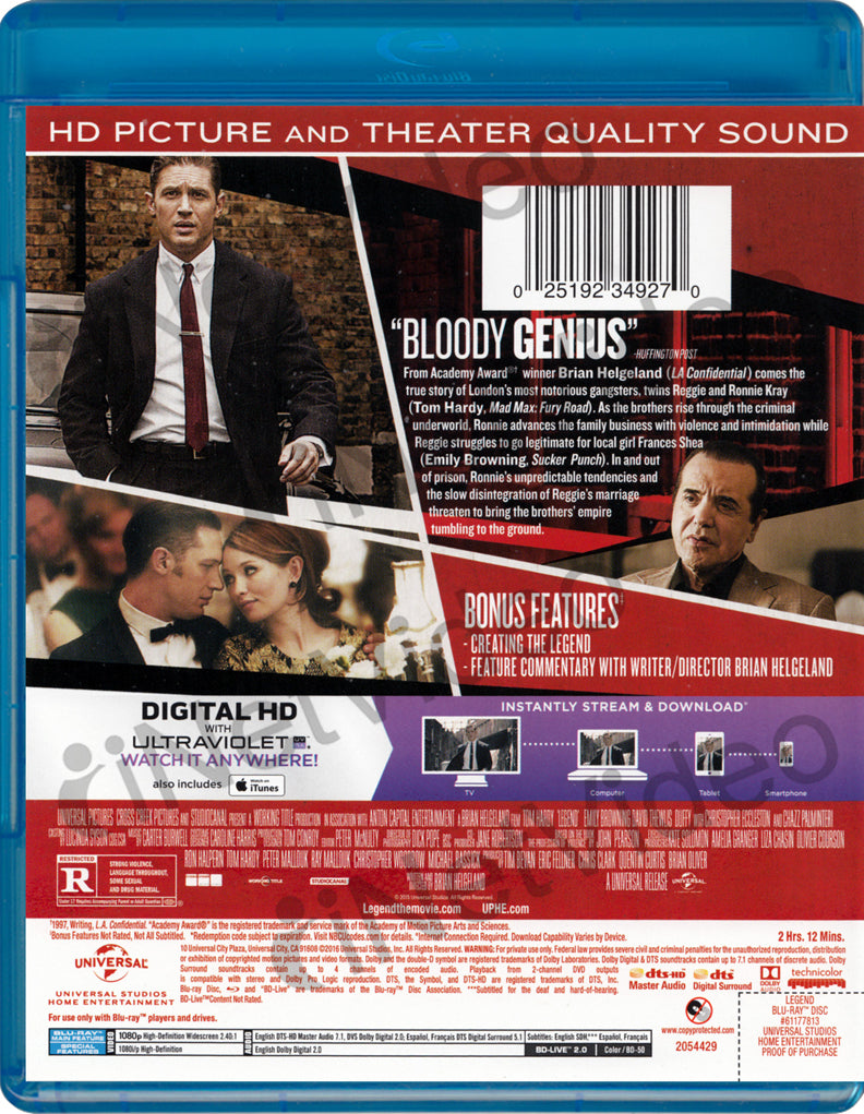 Legend (Bluray + Digital HD) (Bluray) on BLURAY Movie