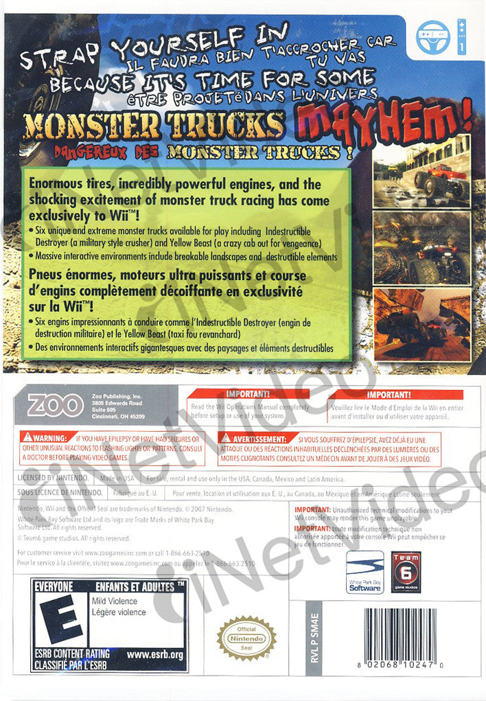 Monster Trucks Mayhem (NINTENDO WII) on NINTENDO WII Game