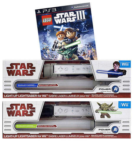 Lego Star Wars - The Complete Saga + 2 Official Lightsabers (Yoda and Anakin) (NINTENDO WII) NINTENDO WII Game 